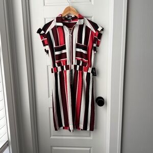 Express Striped Ring Zip Front Dress– Burgundy Black White – Size XS